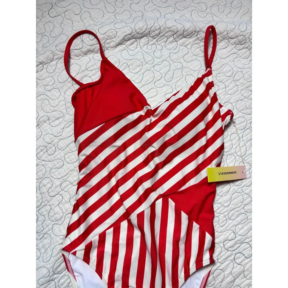 Summersalt The Marina One Piece Swimsuit Red White Striped Size 4